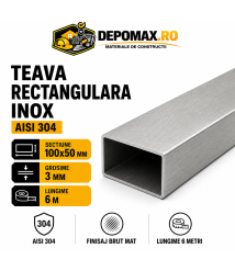 Teava rectangulara inox AISI 304, 100 x 50 x 3 mm, 6 metri Teava rectangulara inox AISI 304, 100 x 50 x 3 mm, 6 metri
